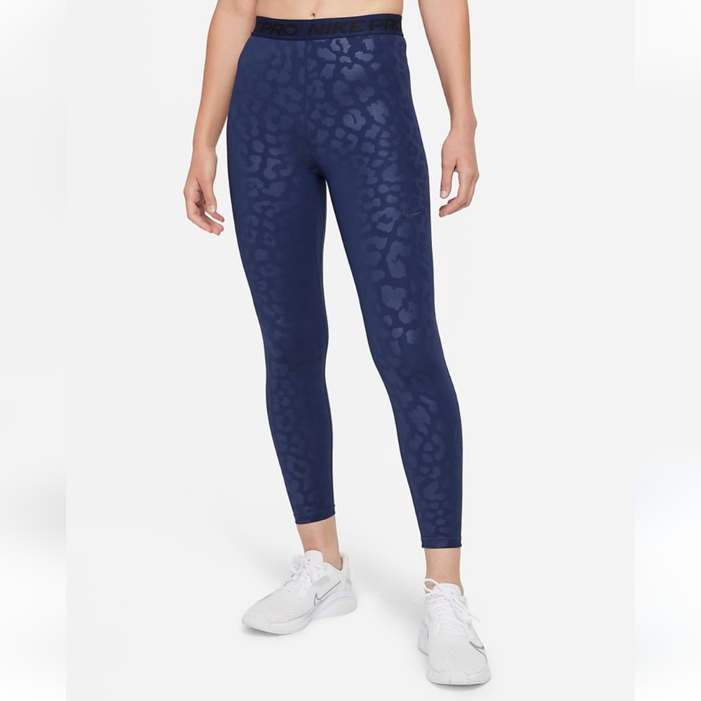 Nike Pro Leggings Womens XS High Rise Training Tight Fit Blue Leopard Print